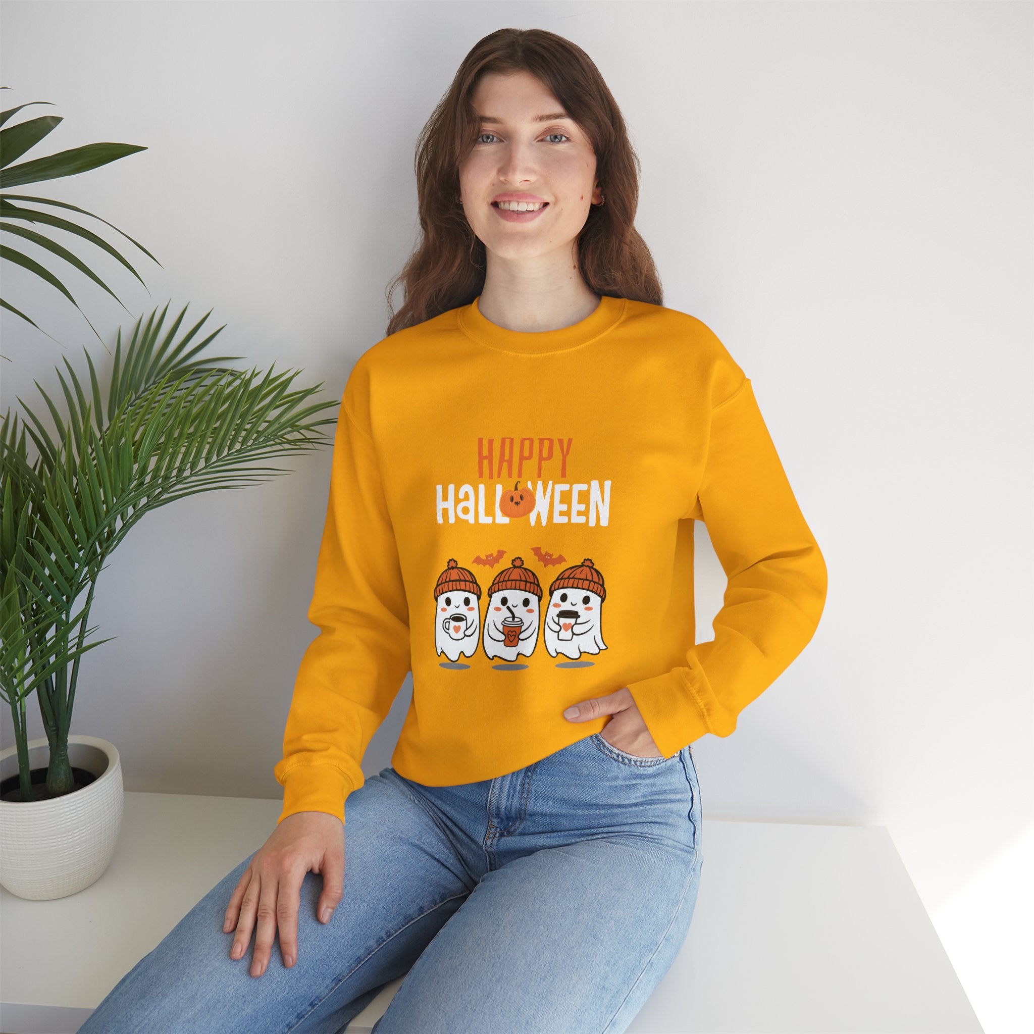 Leafen Happy Halloween Sweatshirt, Cozy Crewneck, Unisex Gift, Perfect for Halloween, Casual Wear