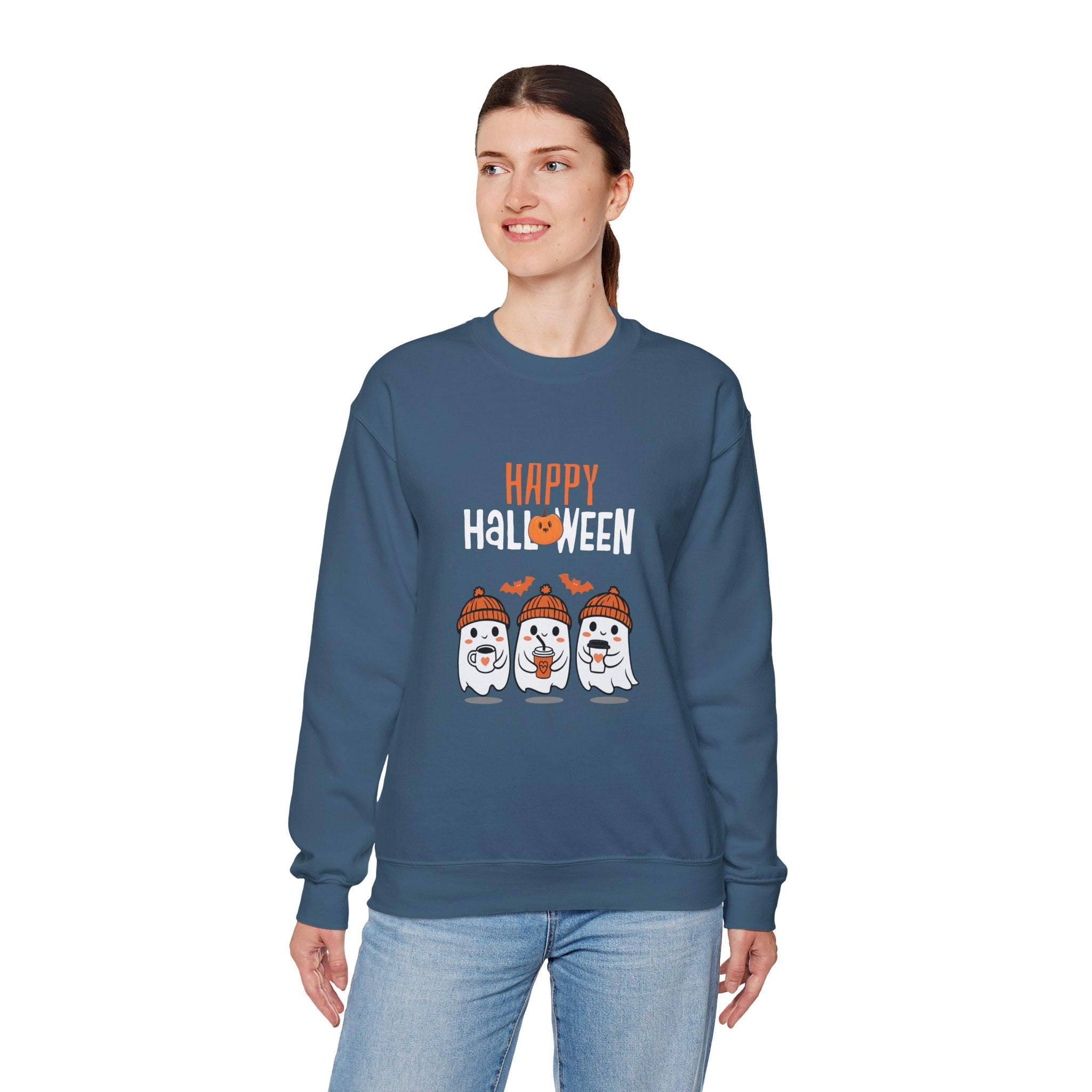 Leafen Happy Halloween Sweatshirt, Cozy Crewneck, Unisex Gift, Perfect for Halloween, Casual Wear