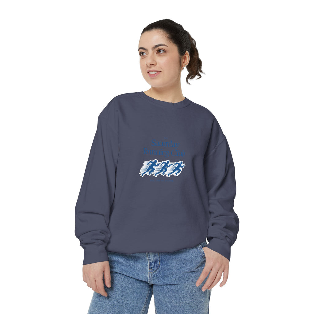 Running Club Unisex Garment-Dyed Sweatshirt, Cozy Pullover Sweatshirt, Casual Streetwear, Gift for Her