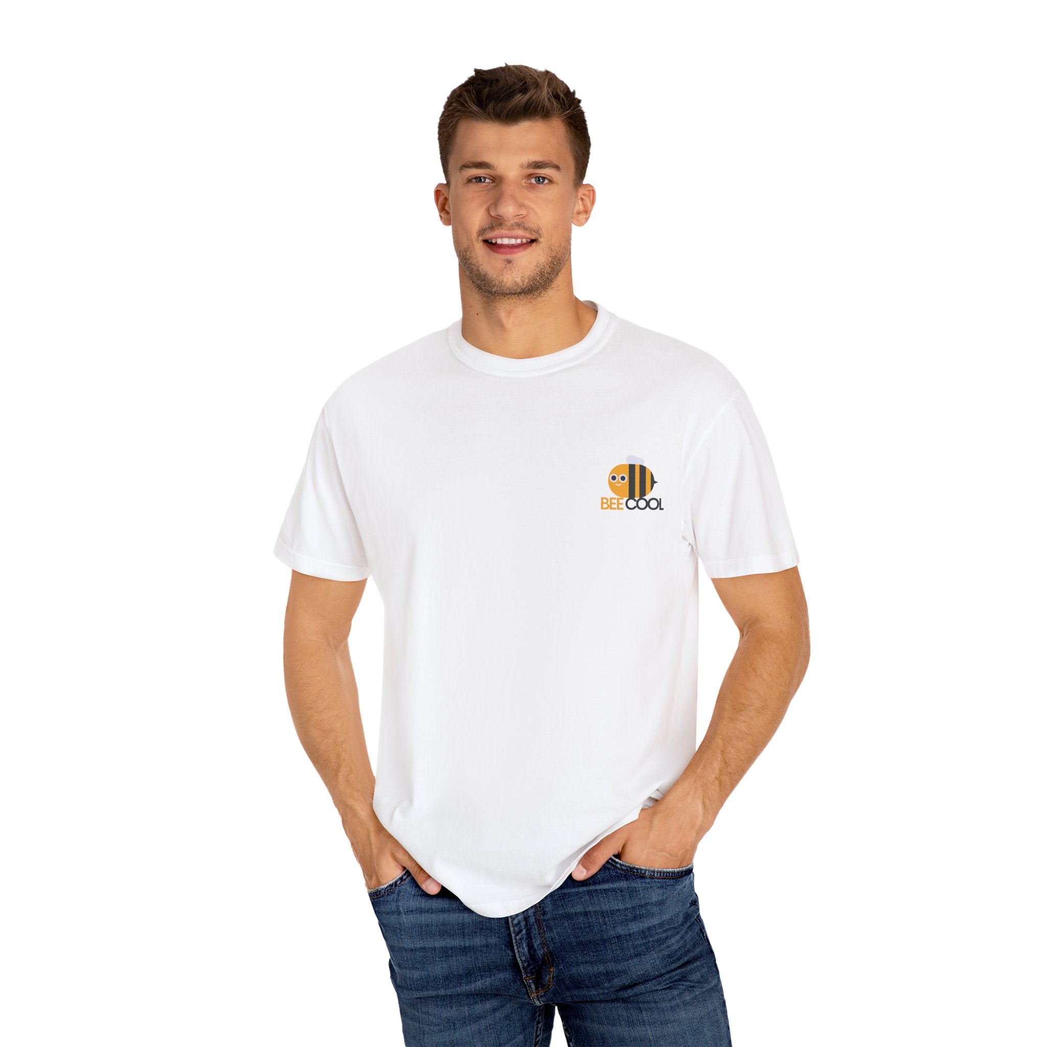 Leafen Bee Cool Unisex Garment-Dyed T-shirt, Casual Wear, Summer Vibe, Gift for Friends, Relaxed Everyday Style