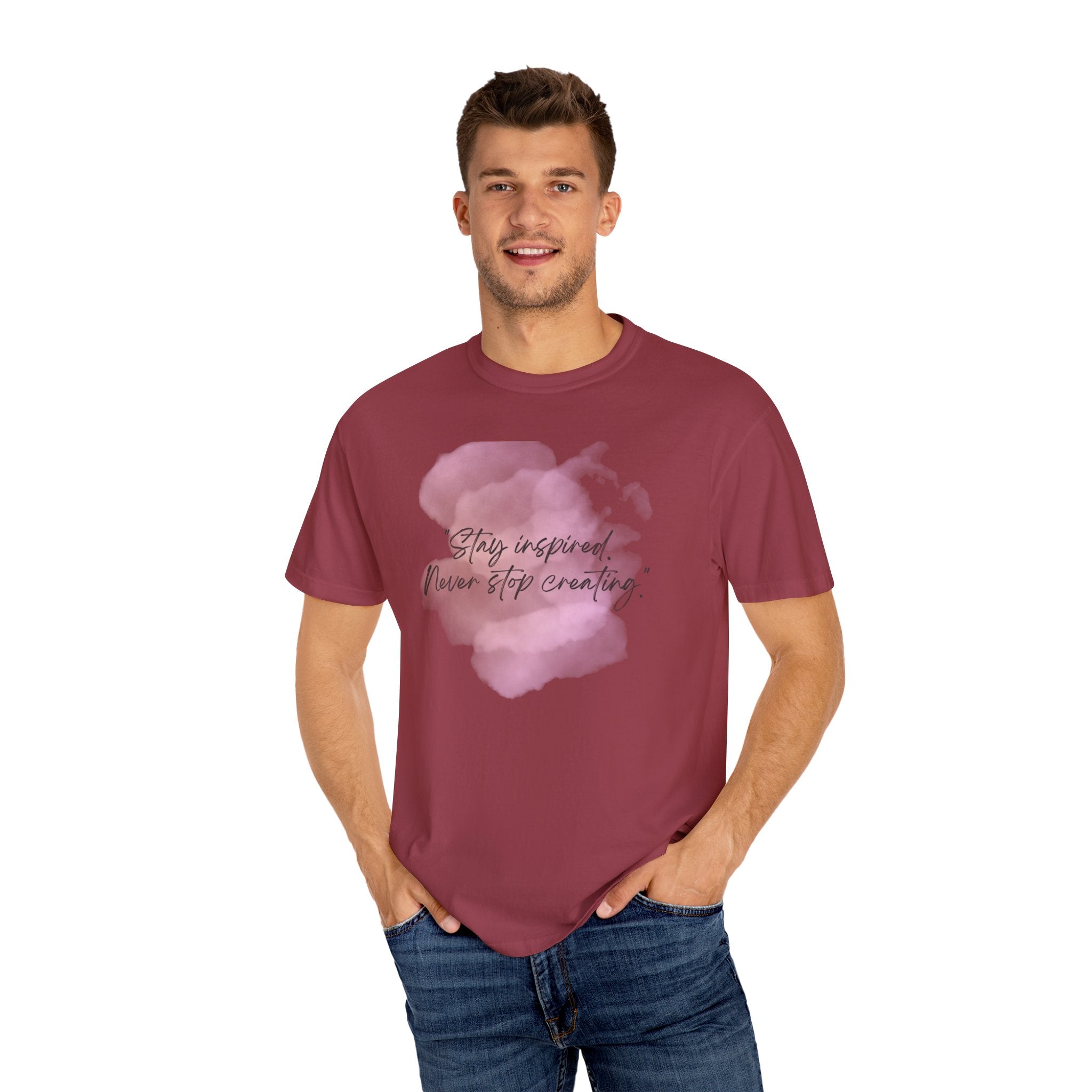 Leafen Stay Inspired Unisex Garment-Dyed T-shirt, Casual Wear, Summer Vibe, Gift for Friends, Relaxed Everyday Style