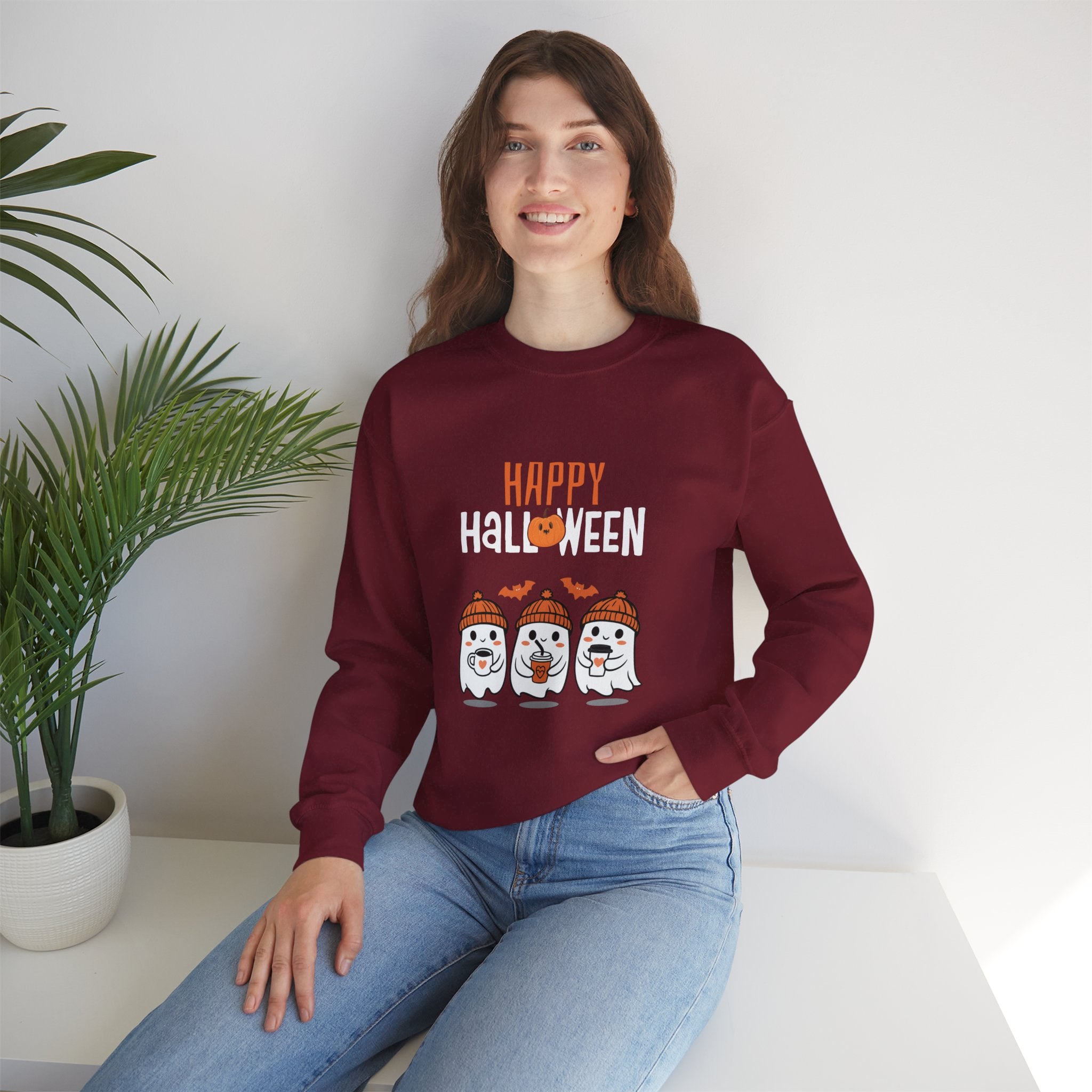 Leafen Happy Halloween Sweatshirt, Cozy Crewneck, Unisex Gift, Perfect for Halloween, Casual Wear