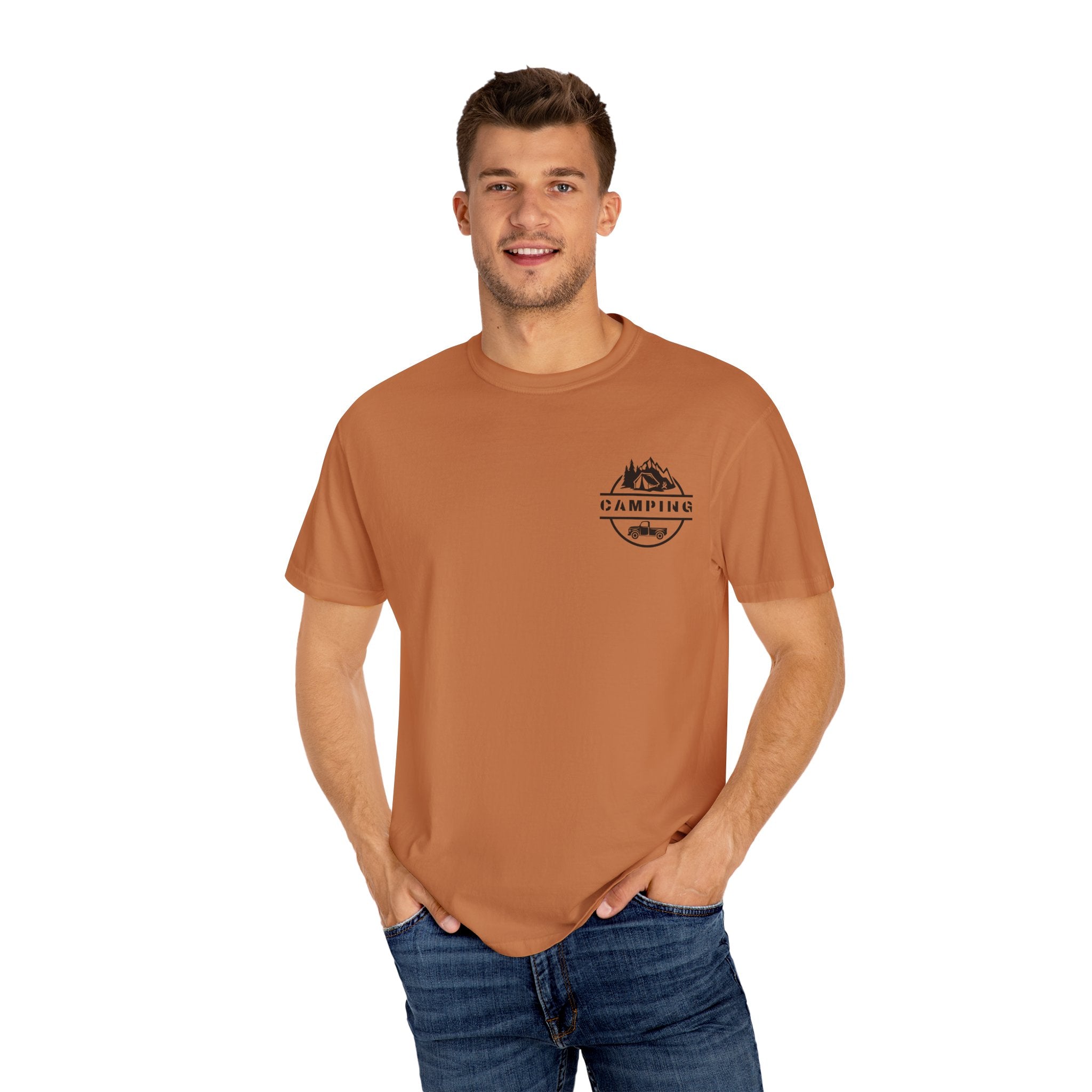 Leafen Camping Unisex Garment-Dyed T-shirt, Casual Wear, Summer Vibe, Gift for Friends, Relaxed Everyday Style