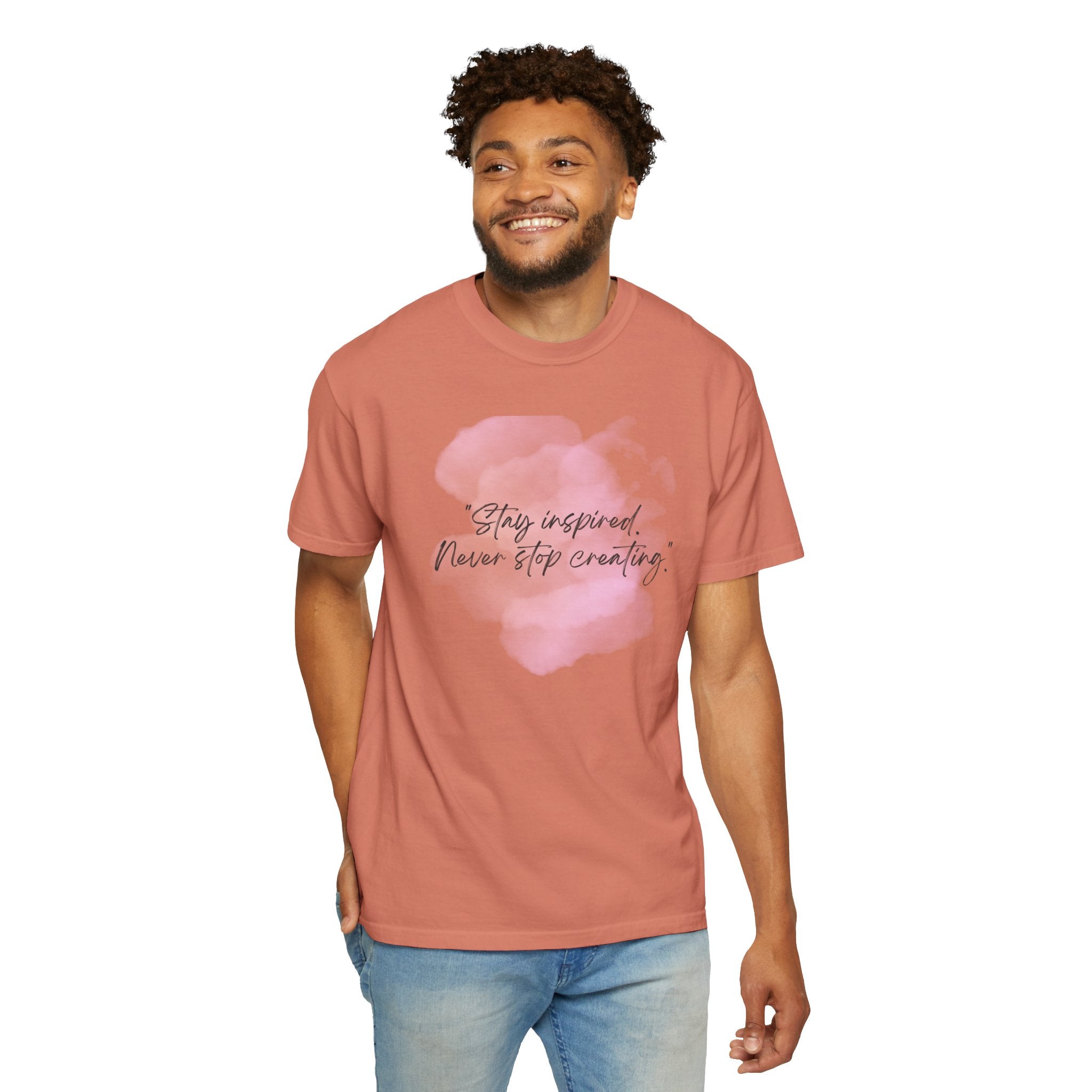 Leafen Stay Inspired Unisex Garment-Dyed T-shirt, Casual Wear, Summer Vibe, Gift for Friends, Relaxed Everyday Style