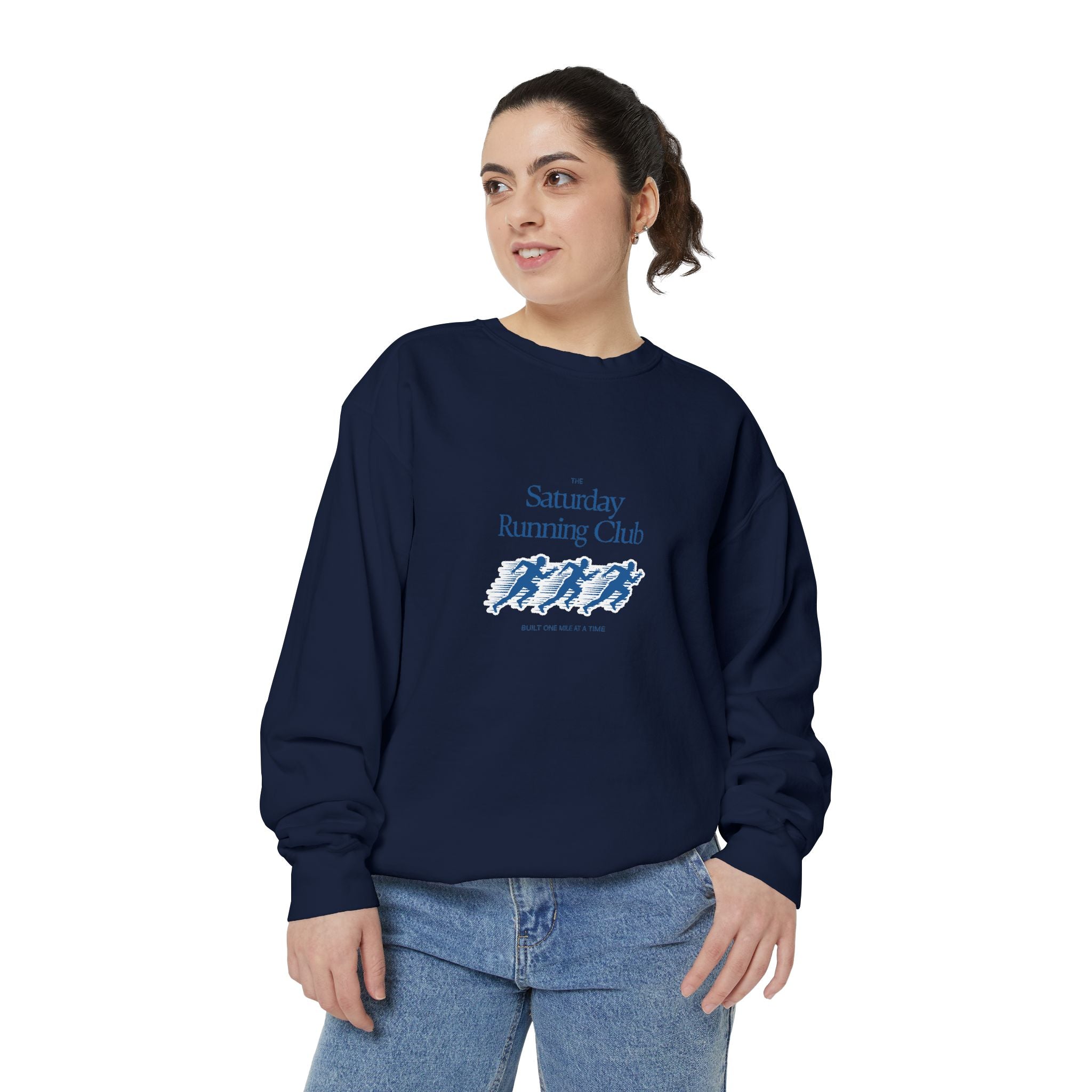 Running Club Unisex Garment-Dyed Sweatshirt, Cozy Pullover Sweatshirt, Casual Streetwear, Gift for Her