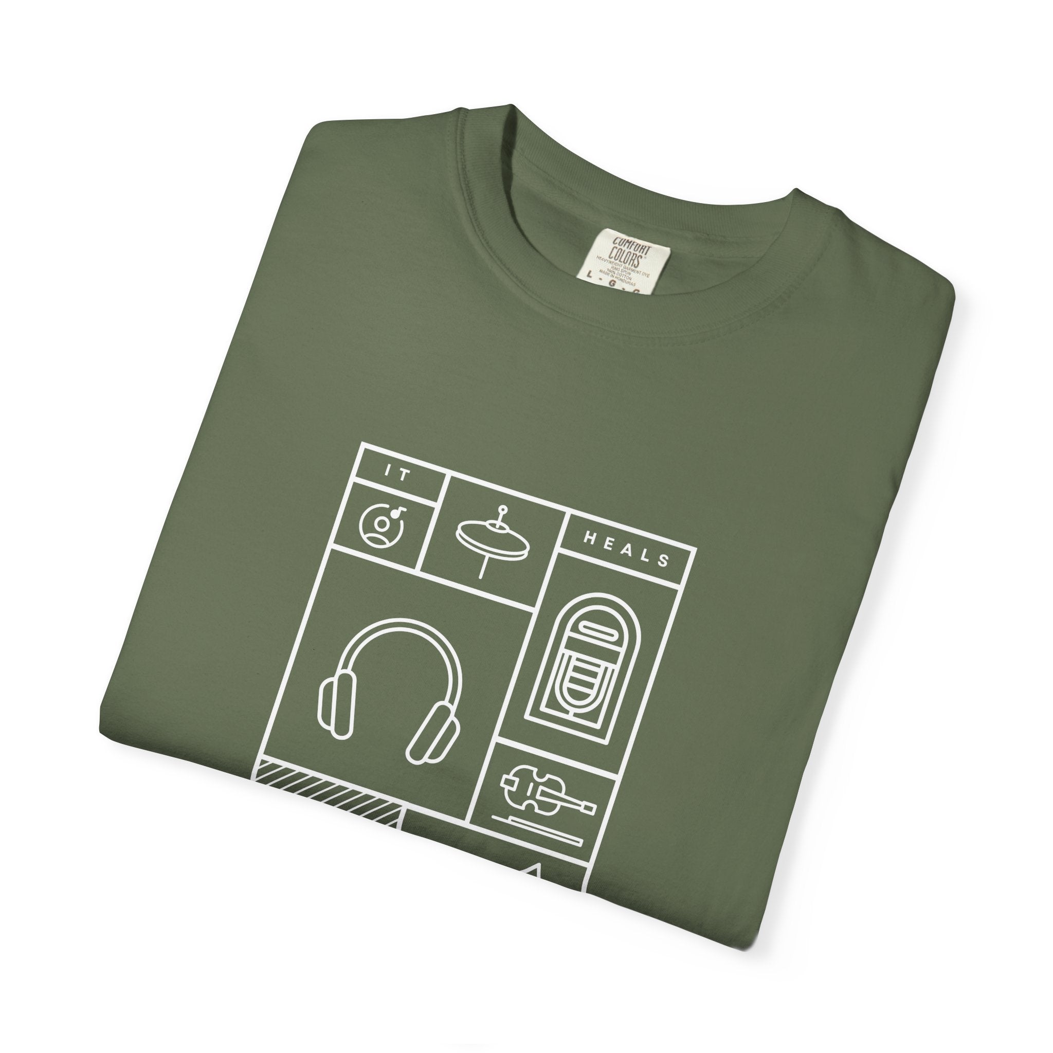 Leafen Music Heals Unisex Garment-Dyed T-shirt, Casual Wear, Summer Vibe, Gift for Friends, Relaxed Everyday Style