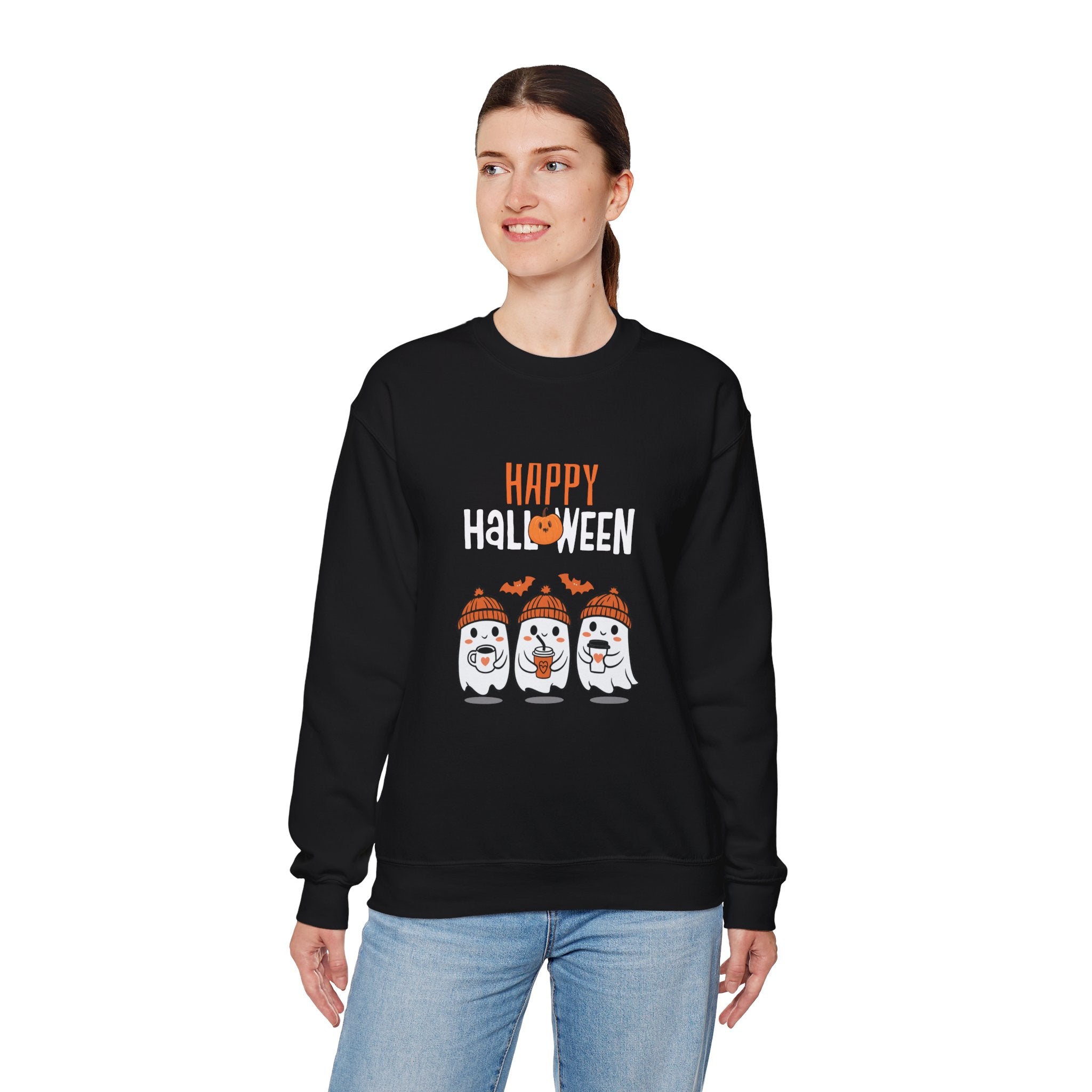 Leafen Happy Halloween Sweatshirt, Cozy Crewneck, Unisex Gift, Perfect for Halloween, Casual Wear