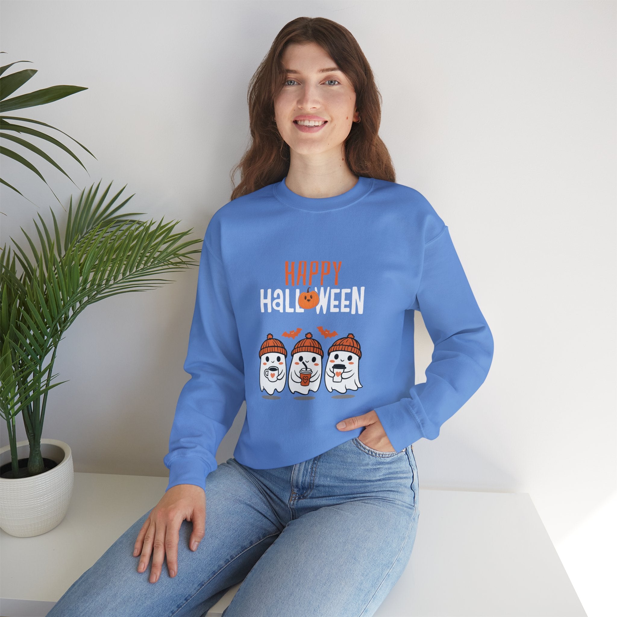 Leafen Happy Halloween Sweatshirt, Cozy Crewneck, Unisex Gift, Perfect for Halloween, Casual Wear