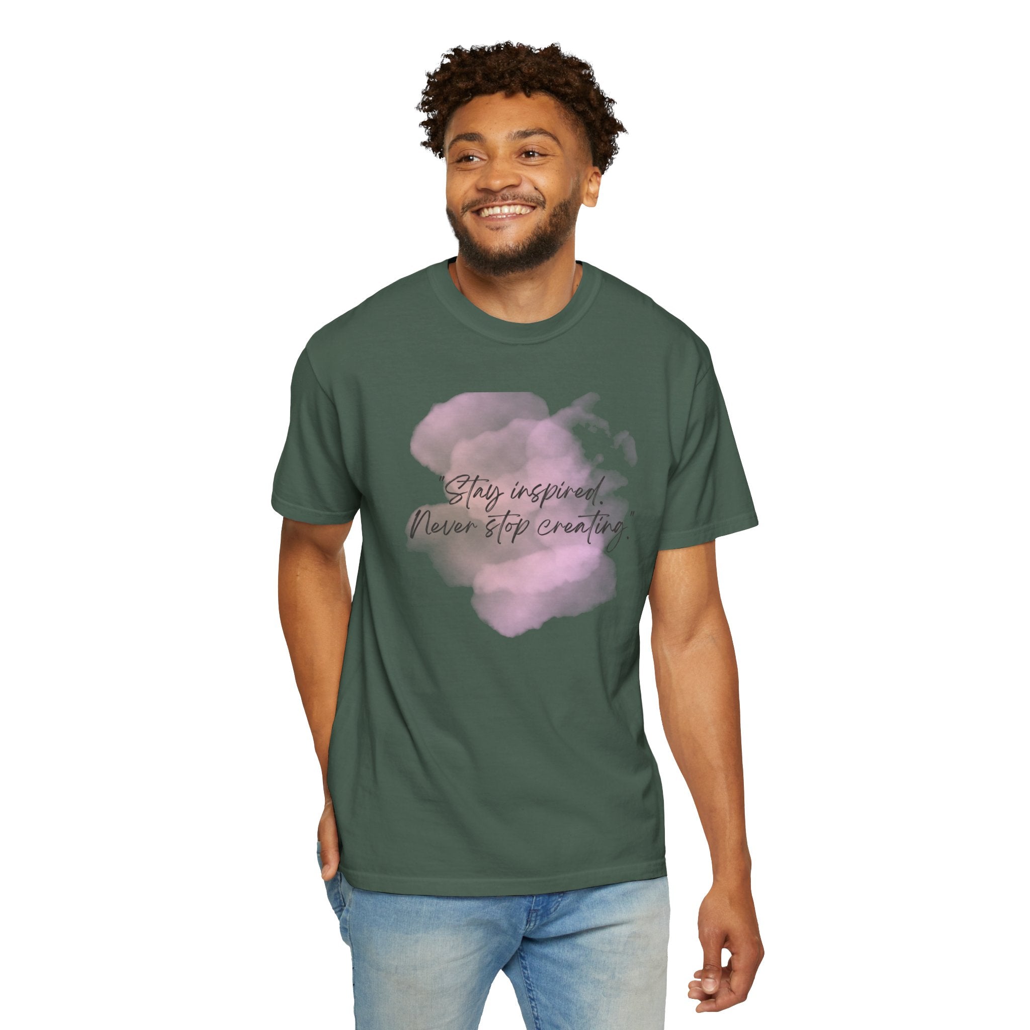 Leafen Stay Inspired Unisex Garment-Dyed T-shirt, Casual Wear, Summer Vibe, Gift for Friends, Relaxed Everyday Style
