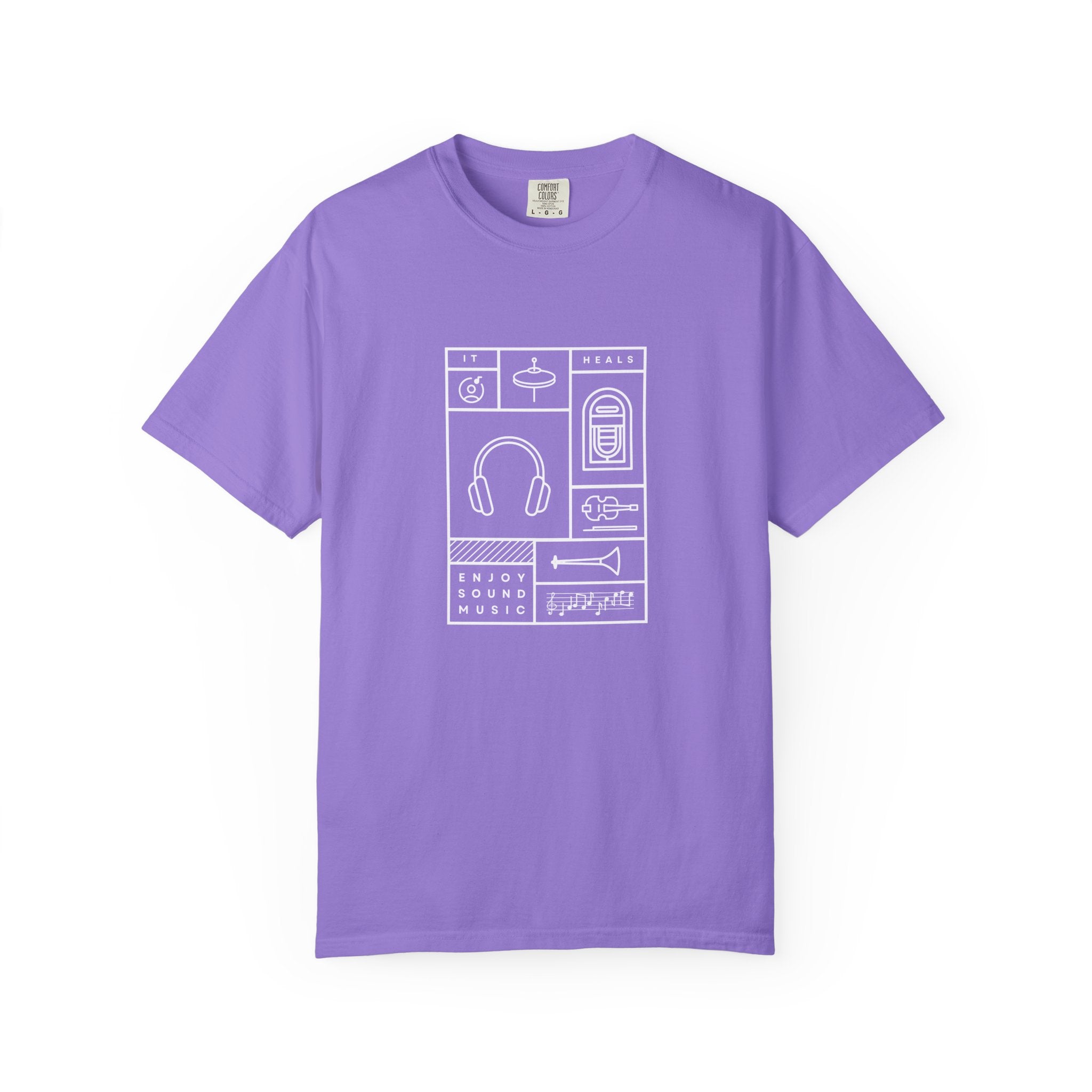 Leafen Music Heals Unisex Garment-Dyed T-shirt, Casual Wear, Summer Vibe, Gift for Friends, Relaxed Everyday Style
