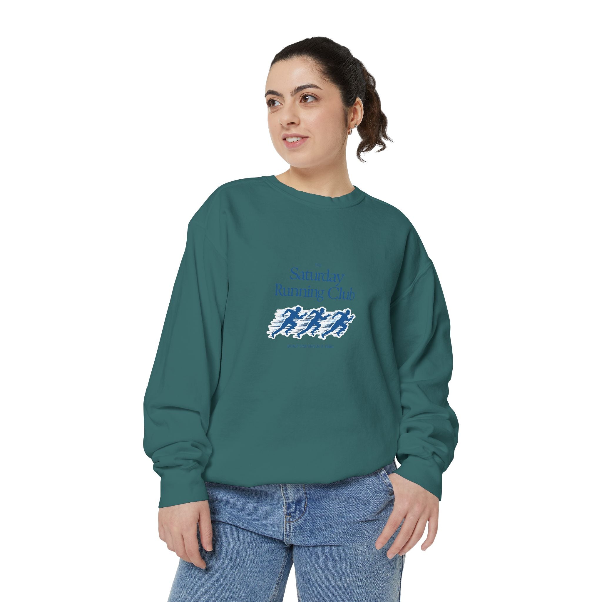 Running Club Unisex Garment-Dyed Sweatshirt, Cozy Pullover Sweatshirt, Casual Streetwear, Gift for Her