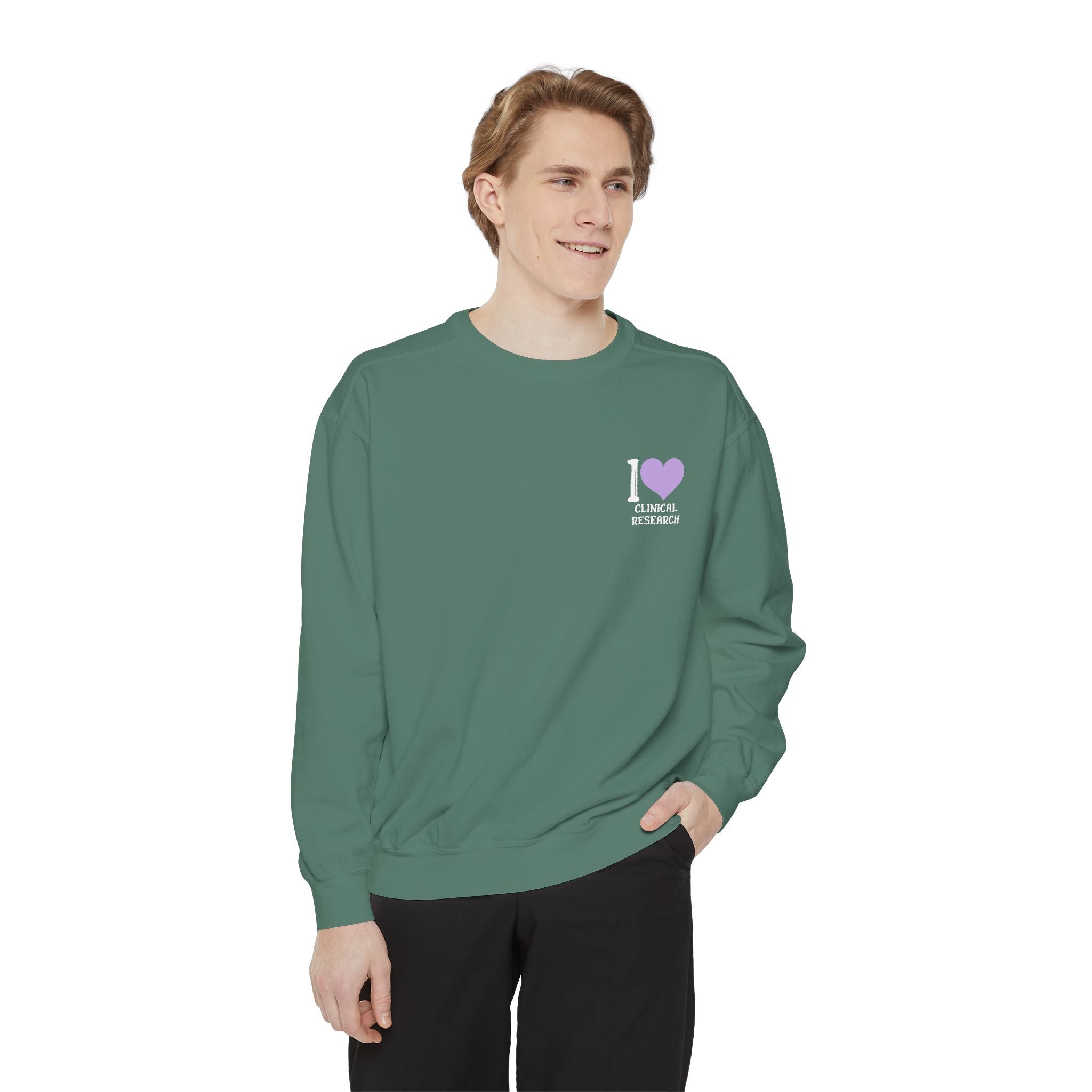 Leafen I Love Research Unisex Garment-Dyed Sweatshirt, Cozy Pullover Sweatshirt, Casual Streetwear, Gift for Her