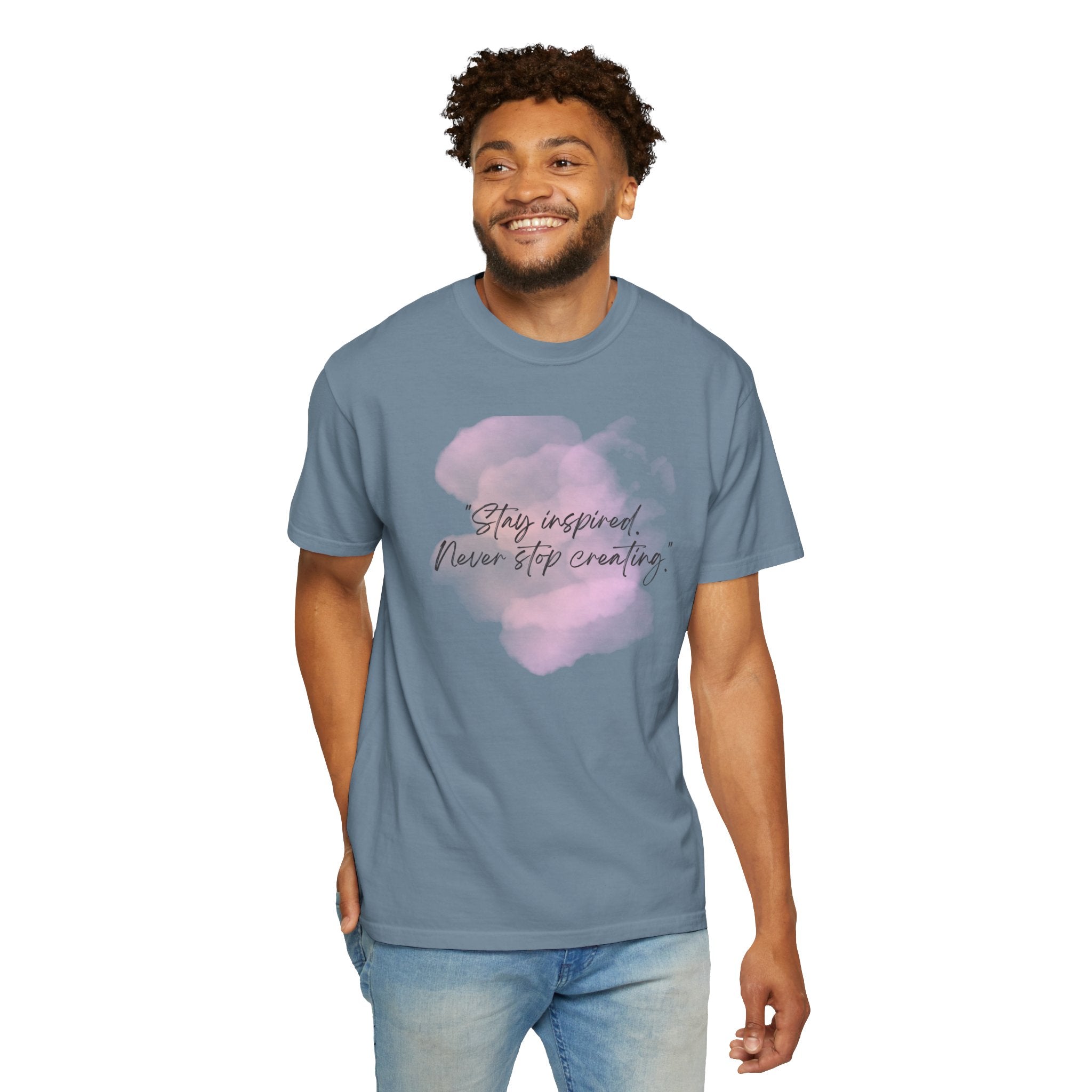 Leafen Stay Inspired Unisex Garment-Dyed T-shirt, Casual Wear, Summer Vibe, Gift for Friends, Relaxed Everyday Style