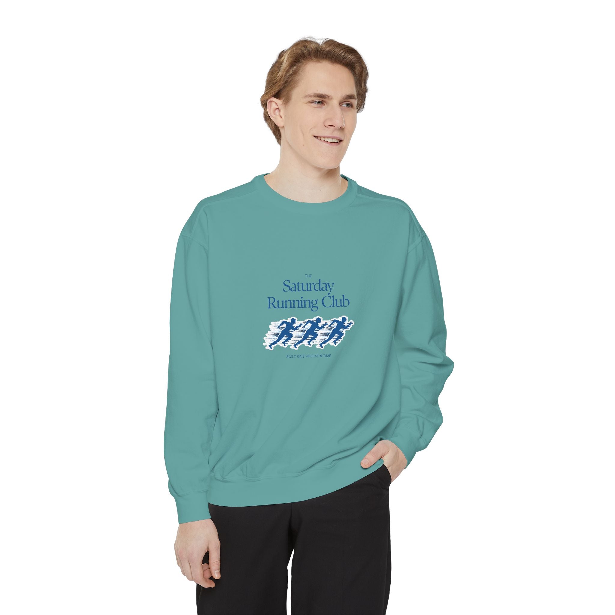 Running Club Unisex Garment-Dyed Sweatshirt, Cozy Pullover Sweatshirt, Casual Streetwear, Gift for Her