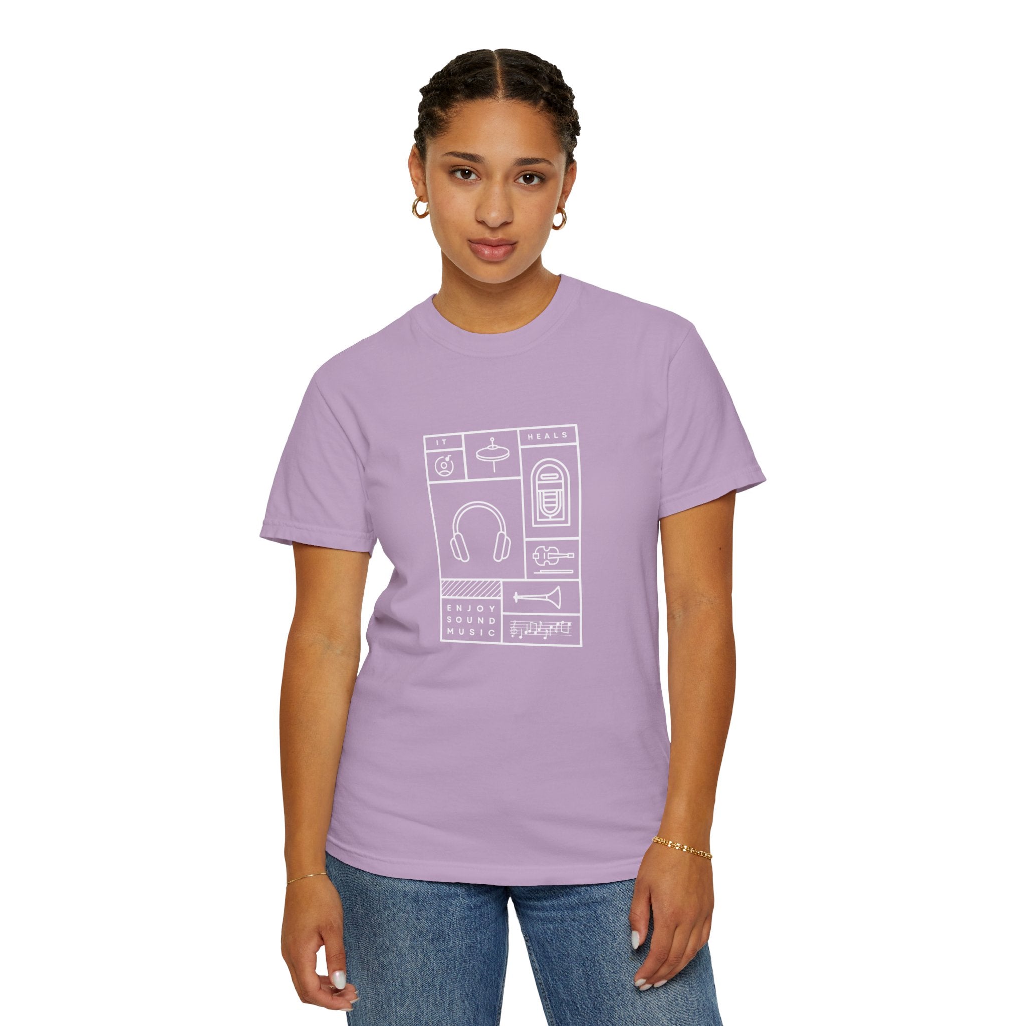 Leafen Music Heals Unisex Garment-Dyed T-shirt, Casual Wear, Summer Vibe, Gift for Friends, Relaxed Everyday Style